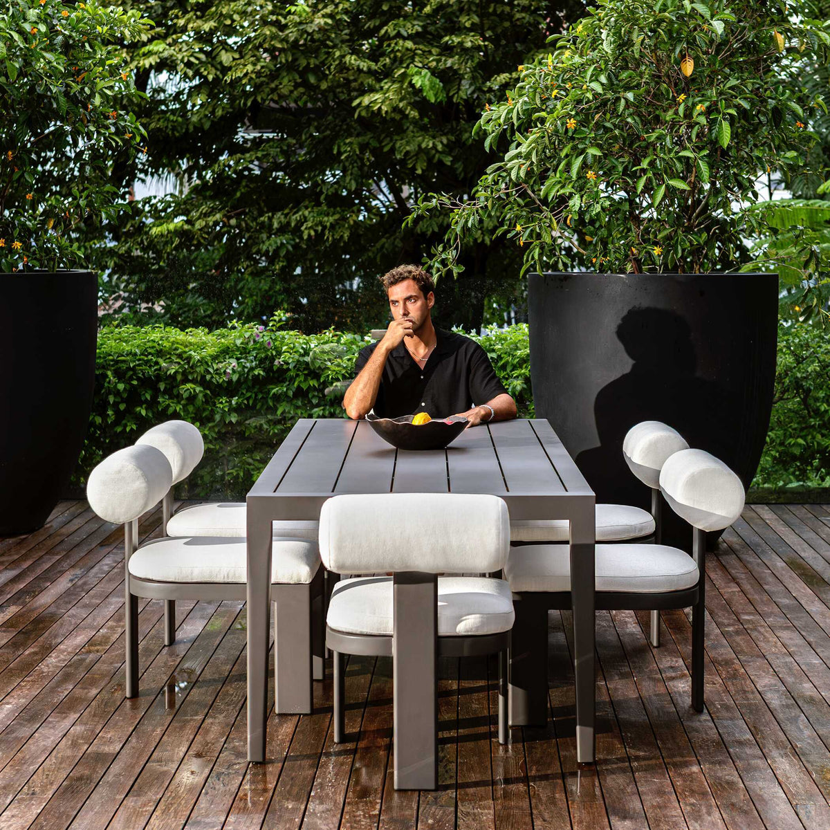 Bolster Back Outdoor Dining Chair - White / Black by Uttermost - View 8