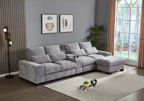 Modern Sectional Sofa Couch with Console,USB Charging Port,Reading Light,Cup Holder, Light Grey - sold by Home Elegance USA