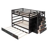 Full Over Full Bunk Bed with Twin Size Trundle and Staircase, Espresso - Home Elegance USA