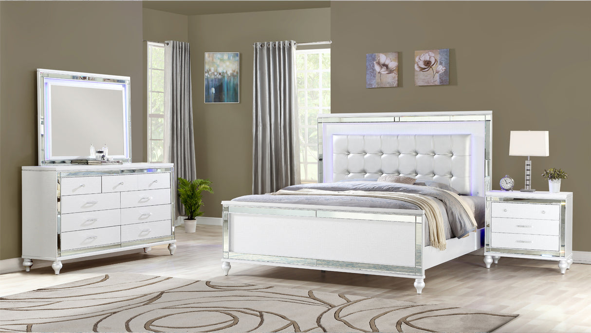 STERLING Queen 4 PC LED Bedroom set made with wood in White Color(CA INVENTORY)
