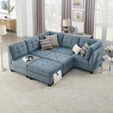 L shape Modular Sectional Sofa,DIY Combination,includes Three Single Chair ,Two Corner and Two Ottoman,Navy Blue - Home Elegance USA