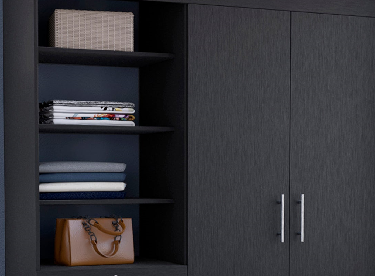 Kenya 3 Drawers Armoire, Double Door, 3-Tier Shelf -Black - sold by Home Elegance USA