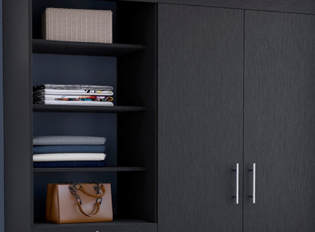Kenya 3 Drawers Armoire, Double Door, 3-Tier Shelf -Black - sold by Home Elegance USA