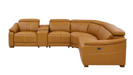 Leather Match Modular Sectional with Recliner Seat and Adjustable Headrest and Storage Console with Cup Holders - sold by Home Elegance USA