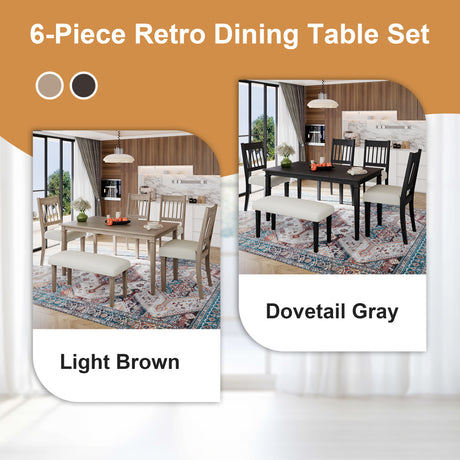 6-Piece Retro Dining Room Set, Classic Kitchen Furniture Set, Wooden Rectangular Table and 4 Chairs with Bench for kitchen & Dining Room (Easy Assembly, Space Saving)(DOVETAIL GREY) - sold by Home Elegance USA