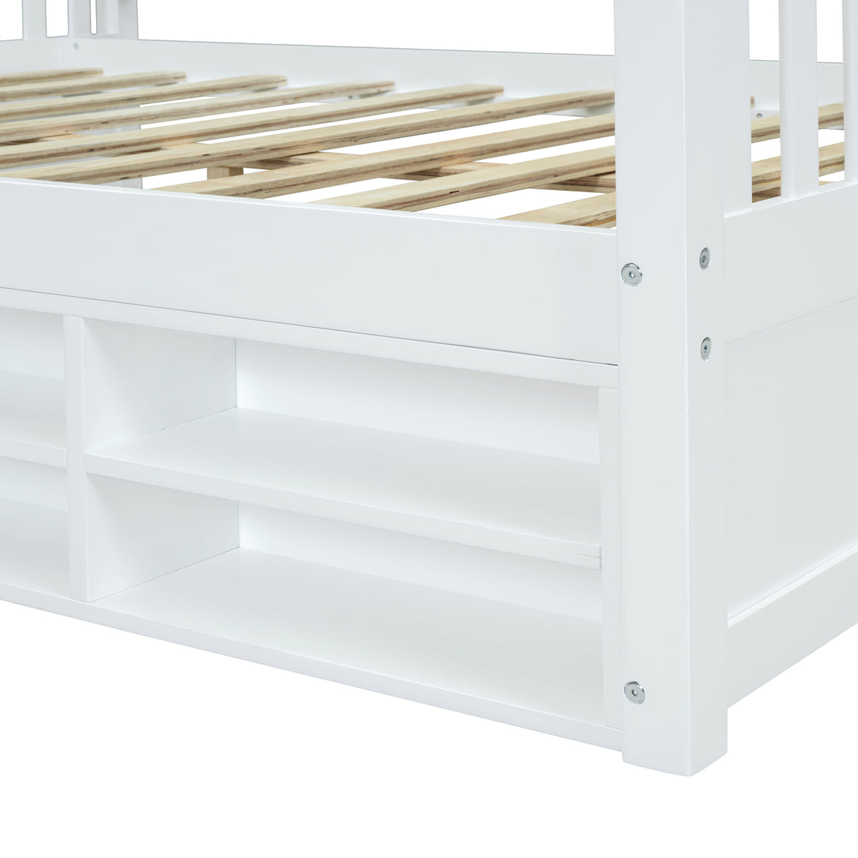 Full Size Wooden House Bed with Shelves and a Mini-cabinet, White - Home Elegance USA