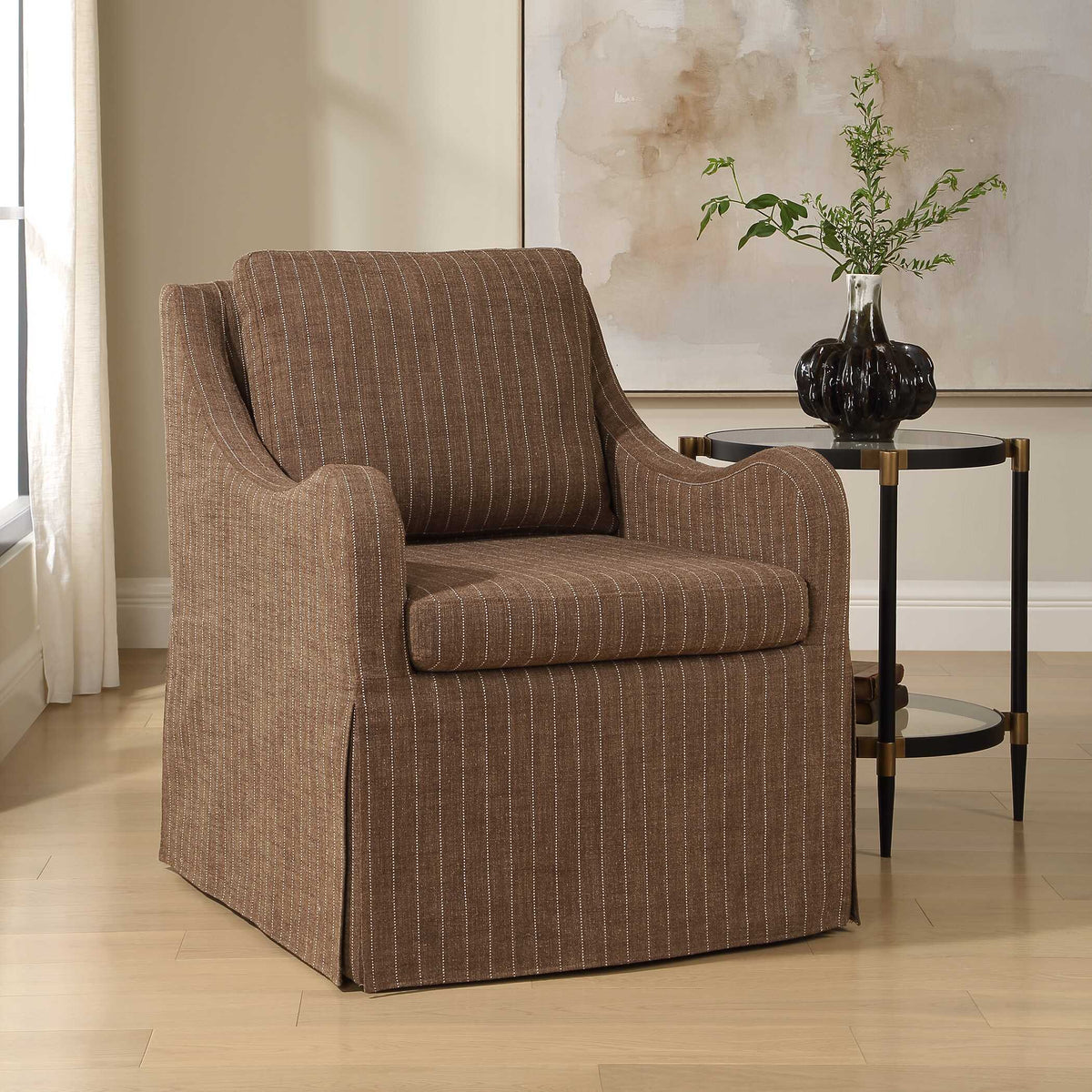 Luisa Pinstripe Swivel Chair - Dark Brown by Uttermost - View 3