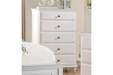 Modern Style 1pc Chest Five Drawers White Finish Knob Handles Bedroom Furniture