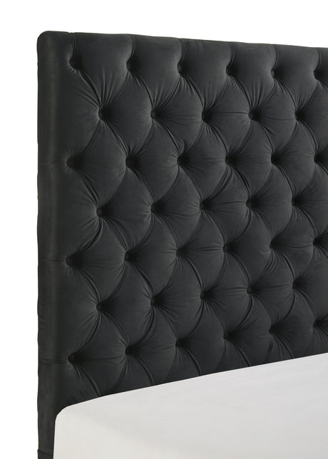 Luxurious King Size Bed Nightstand Set Deeply Tufted Headboard Upholstery Black Velvet Footboard Integrated Television Lift Mechanism Storage 3pc Set - sold by Home Elegance USA