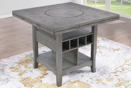 Dining Room Gray 1pc Counter Height Table w Built in Lazy Suzan Storage Shelf Dining Table Bottom Functional Kitchen Table