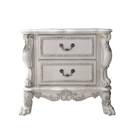 2 Drawers Poplar Wood Nightstand in Bone White Finish