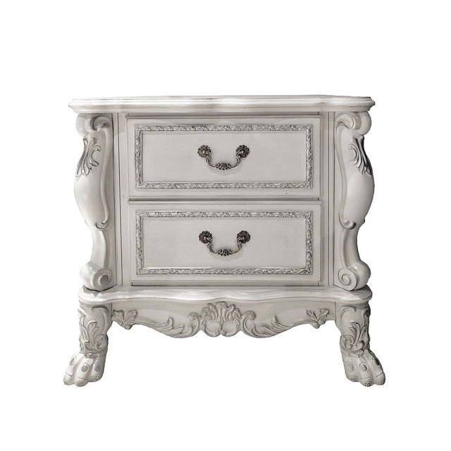 2 Drawers Poplar Wood Nightstand in Bone White Finish