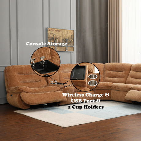 Emmy Orange Chenille Power Motion Sectional Sofa - sold by Home Elegance USA