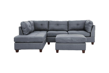 3-pcs Sectional Sofa Blue Grey Polyfiber Cushion Sofa Chaise Ottoman Reversible Couch Pillows - sold by Home Elegance USA