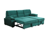 Kipling Green Velvet Fabric Reversible Sleeper Sectional Sofa Chaise - Home Elegance USA