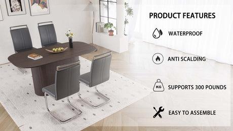 63 'medieval modern brown style MDF dining table and PU armless dining chair set 4. Assemble Desktop and Silver plated metal leg dining chair set, suitable for home&kitchen - sold by Home Elegance USA