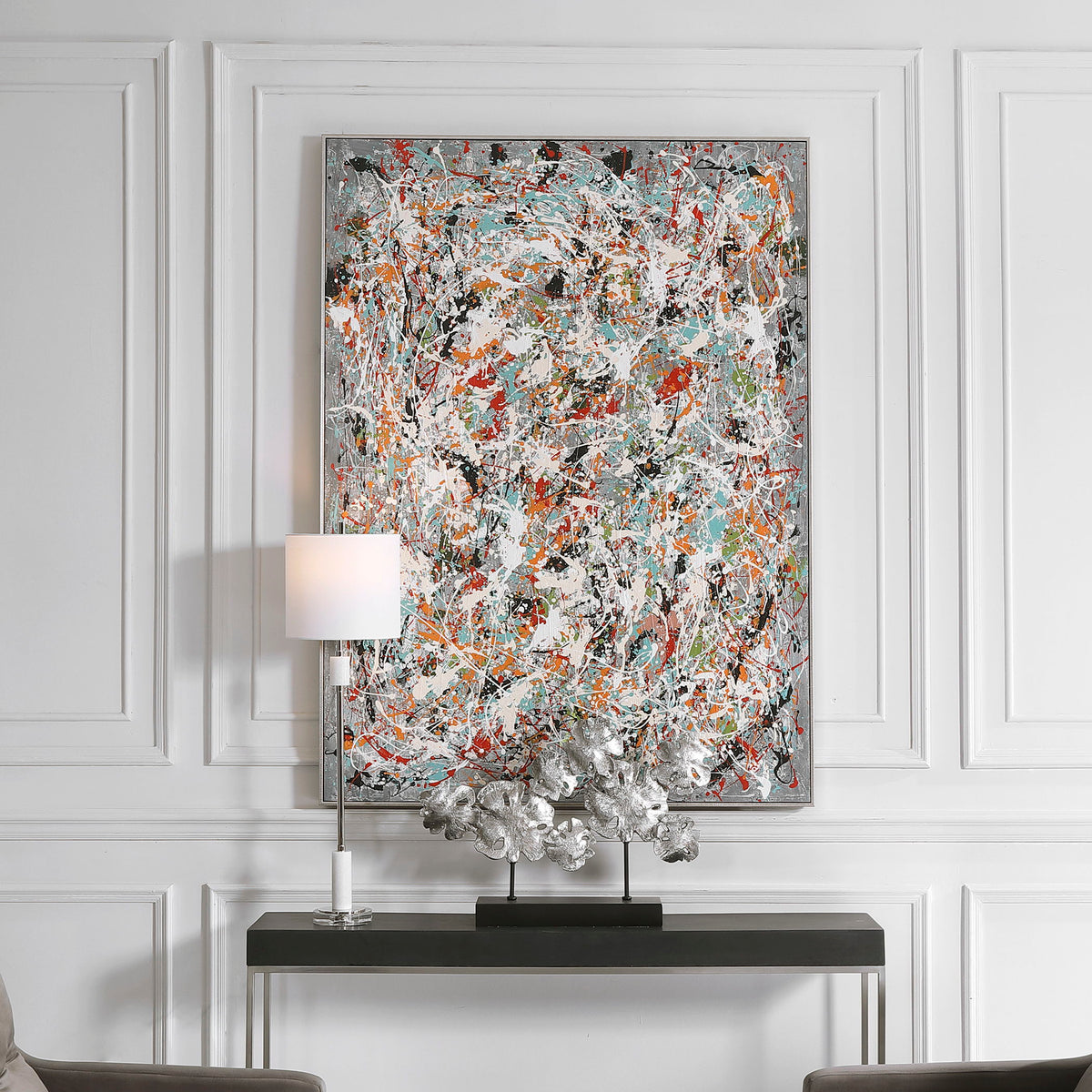 Organized Chaos Hand Painted Canvas - Light Gray / Blue by Uttermost - View 2