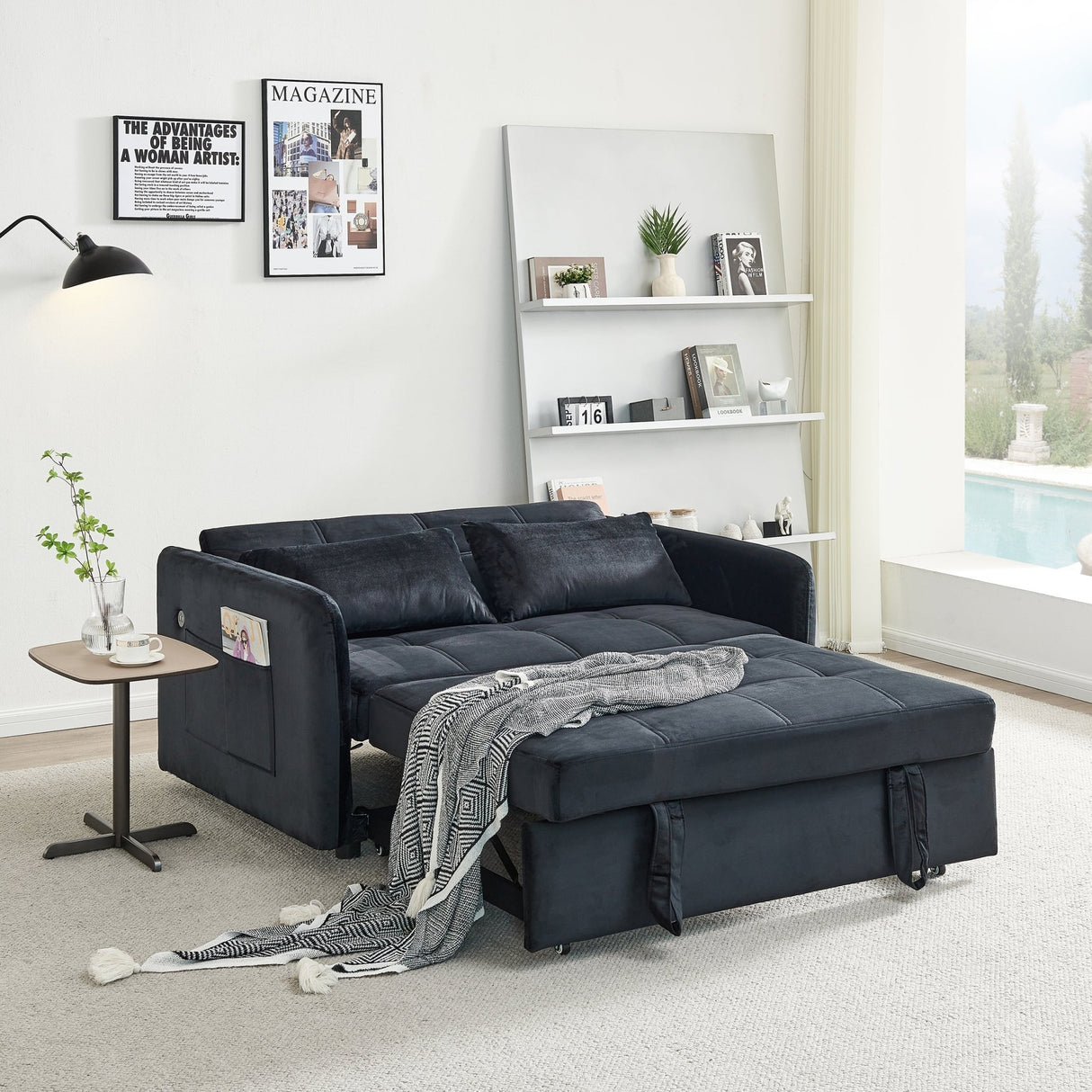 55.5" Twins Pull Out Sofa Bed Black Velvet - W1097104078 - image - 3