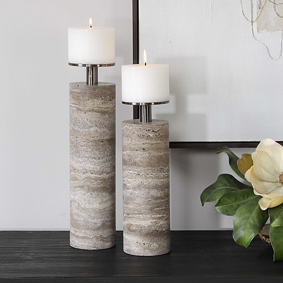 Shadowstone Candleholders (Set of 2) - Gray by Uttermost - View 2
