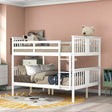 Full over Full Bunk Bed with Ladder for Bedroom, Guest Room Furniture-White(OLD SKU :LT000203AAK)