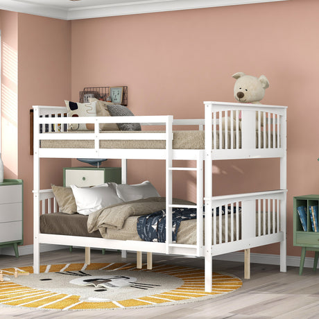 Full over Full Bunk Bed with Ladder for Bedroom, Guest Room Furniture-White(OLD SKU :LT000203AAK)
