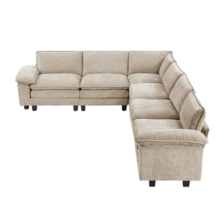Modern Contemporary 6-Piece Modular Sectional Sofa Set Plush Comfort Taupe Chenille Upholstery Living Room Furniture Durable Plywood - sold by Home Elegance USA