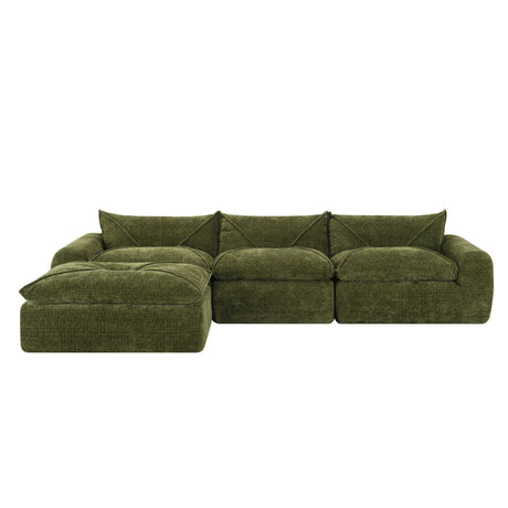 116'' Fully Compressed Sofa with High Density Foam, Integrated Backrest&Seat Cushion, Decorative Edging, Legless Design without Frame, No Assembly Required, Free Combination, Particle Chenille - sold by Home Elegance USA