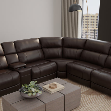 6-Piece Leather Power Sectional in Brazil Tobacco - sold by Home Elegance USA