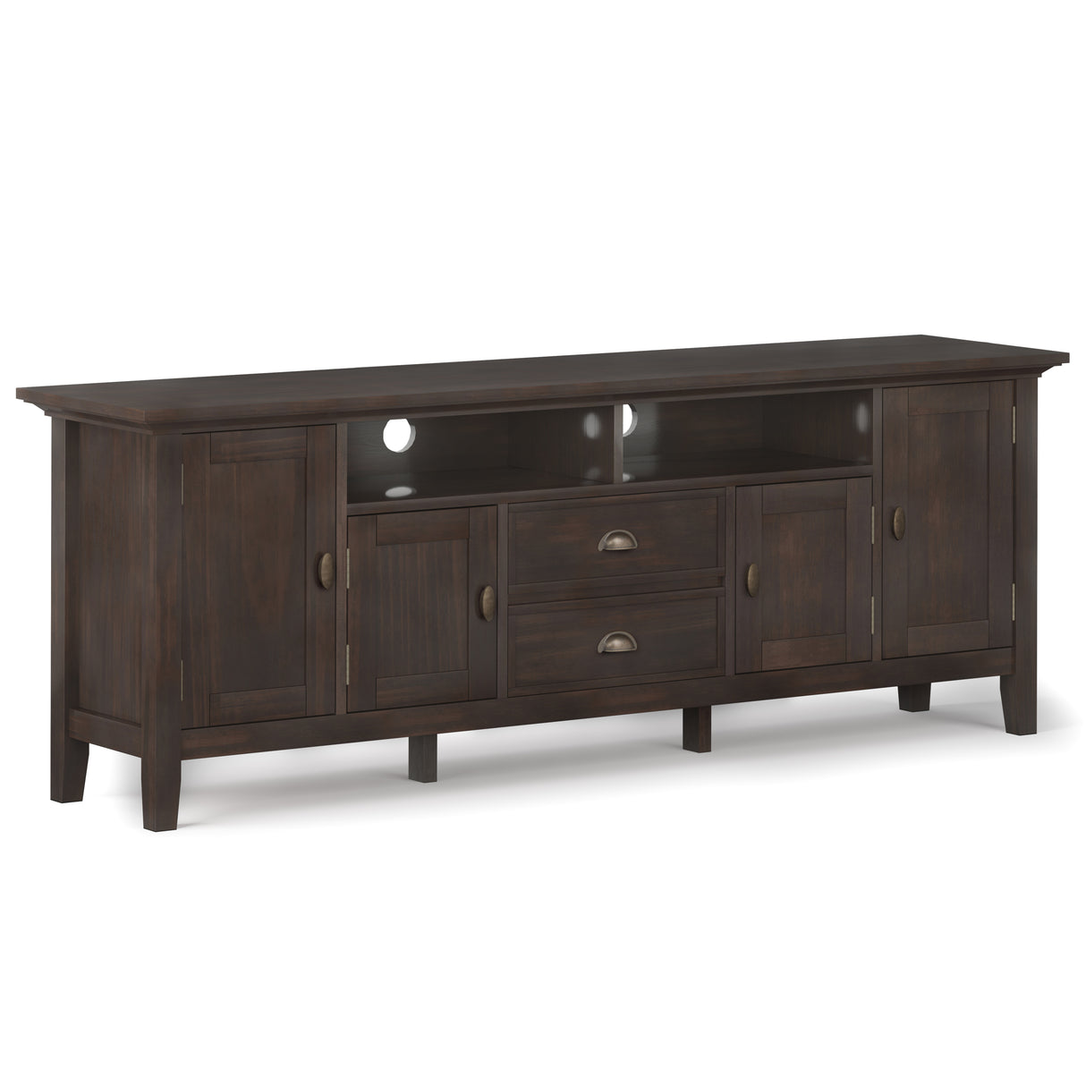 Redmond 72 inch Wide Solid Wood TV Stand in Brunette Brown For TVs up to 80 inches