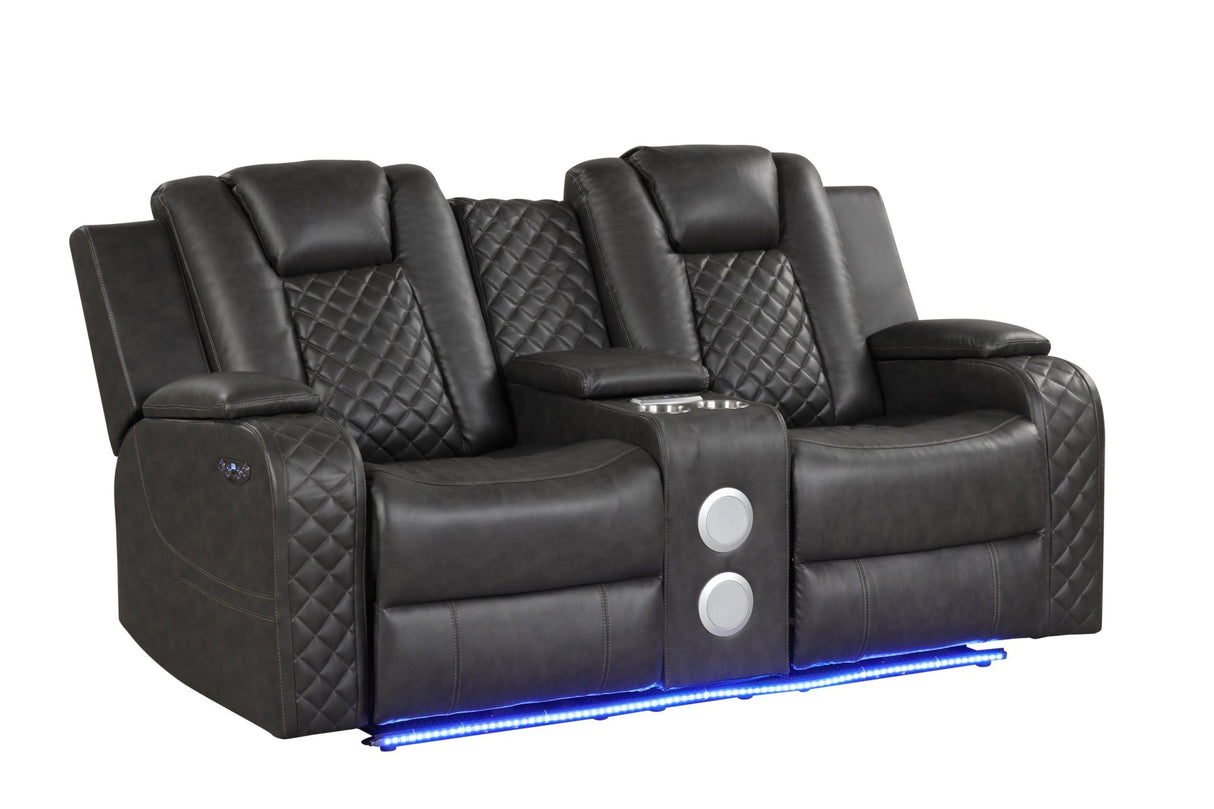 Benz LED & Power Reclining Loveseat Made With Faux Leather in Gray - 659436213258 - Home Elegance USA - 2