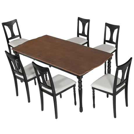7-Piece Dining Table Set, 60inch to 78inch Extendable Wood Dining Table with Removable Leaf, Kitchen Table Set with 6 Upholstered Side Chair, Dining Table Set for 6 - sold by Home Elegance USA