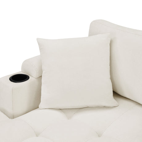 Modern U-shaped Sectional Sofa 115.7' with Built-in Cup Holders, Storage, USB Ports in Beige Chenille Fabric - sold by Home Elegance USA
