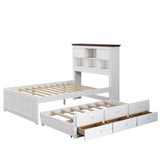 2 Pieces Wooden Captain Bedroom Set Full Bed with Trundle and Nightstand,White+Walnut - BS205271AAK - image - 19