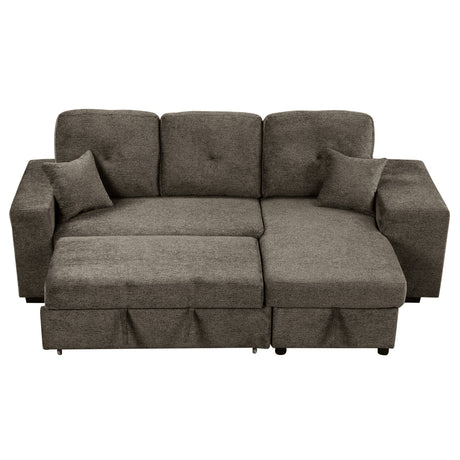 Reversible Sleeper Sectional Sofa Bed with Side Shelf and 2 Stools, Pull-Out L-Shaped Sofa Bed, Corner Sofa-Bed with Storage Chaise, Knox Charcoal Velvet - sold by Home Elegance USA
