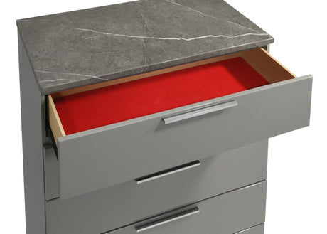 Elara Queen 5-Piece Set – Two-Tone High-Gloss Marble & Lacquer Finish with LED Lighting, Metal-Finished Legs, Spacious Storage- Gray (CA Inventory) - sold by Home Elegance USA