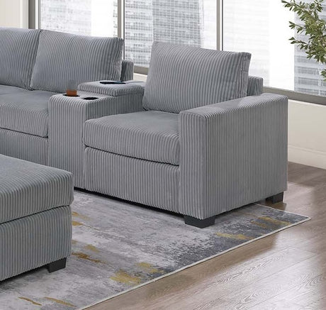 Modern Functional Light Gray Corduroy Upholstered Sectional Set Living Room One Arm Loveseat Wedge Console Ottoman 4pc Couch Sofa Set - sold by Home Elegance USA