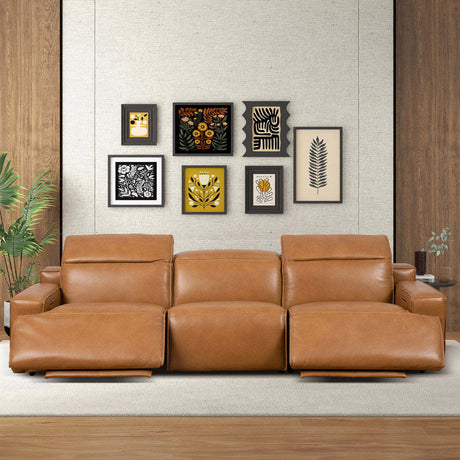 Urbana Triple PWR Recliner Sofa - Tan Leather - sold by Home Elegance USA