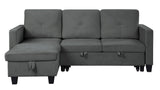 Nova Dark Gray Velvet Reversible Sleeper Sectional Sofa with Storage Chaise - Home Elegance USA