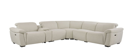 Dayana Beige Boucle Power Recliner Sectional Sofa for 5 People with Cupholder Console & Adjustable Headrest - sold by Home Elegance USA