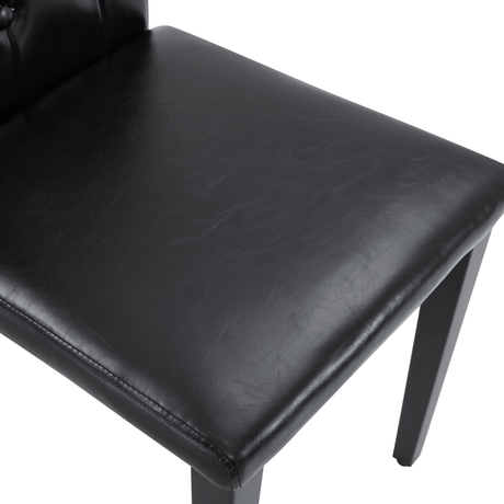 Table and chair set.71*35.4 inch Black Grain Spliced Dining Table With Storage Function In The Middle Of The Table Legs.Paired with 8 black PU dining chairs with ergonomic buckle backrest. - sold by Home Elegance USA