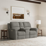 Henry Power Reclining Loveseat With Console & Power Headrests & Lumbar - Fog | Flexsteel