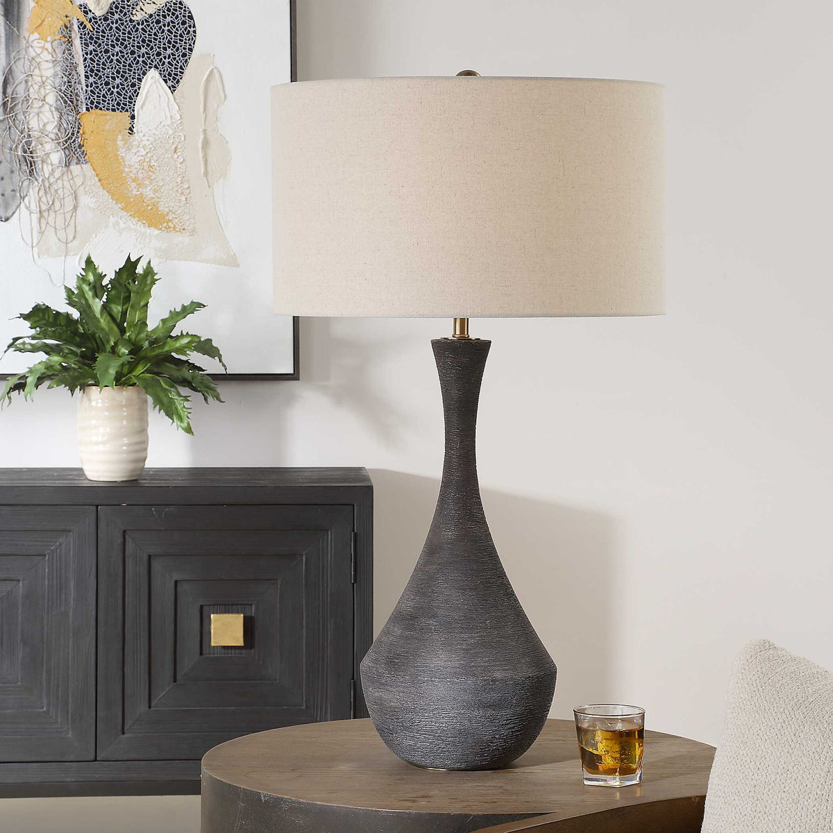 Helston Table Lamp Dark Charcoal - Black by Uttermost - View 2