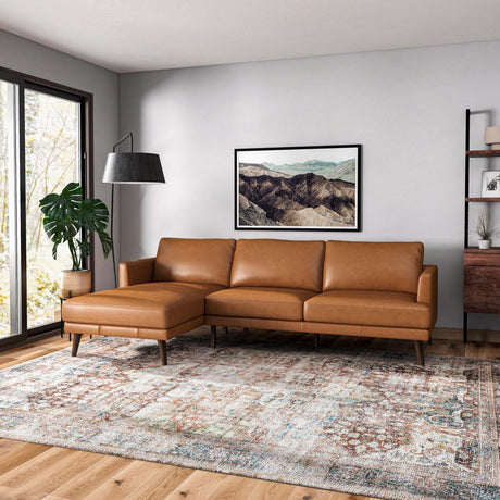 Lore  L-Shaped Genuine Leather Sectional In Tan Left Facing - sold by Home Elegance USA