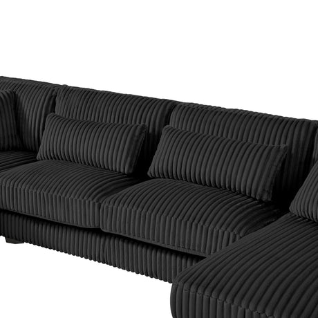 Modern Oversized U-shaped Sectional Sofa with Chaise Lounge Upholstered in Soft Black Corduroy - sold by Home Elegance USA