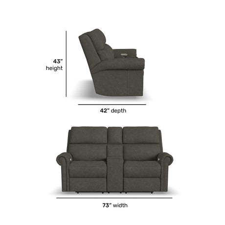 Bernard Power Leather Reclining Loveseat With Console, Power Headrests & Lumbar | Flexsteel