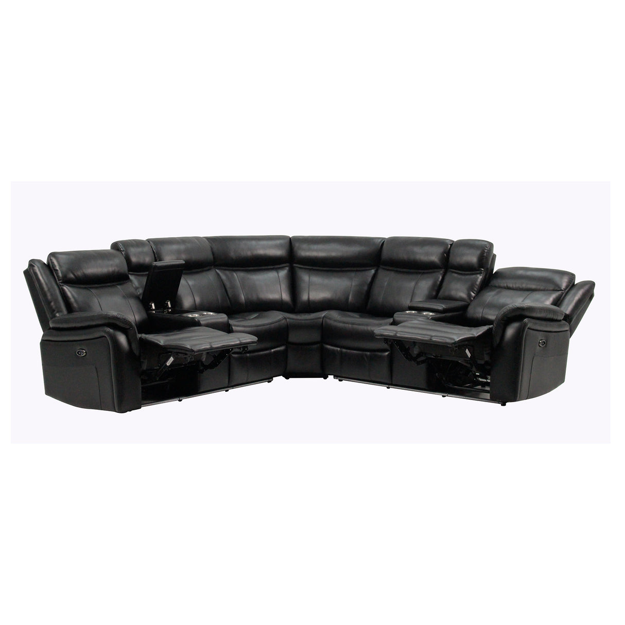 JUPITER Black Leather Sectional with Recliners and LED Lighting