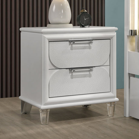 Contemporary Glam Pearl White Twin Size Bed W Trundle 2x Nightstands Embossed Panel 3pc Bedframe Bedroom Furniture - sold by Home Elegance USA