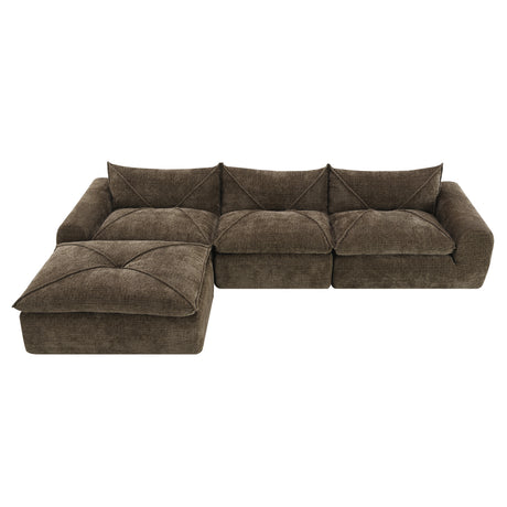 116'' Fully Compressed Sofa with High Density Foam, Integrated Backrest&Seat Cushion, Decorative Edging, Legless Design without Frame, No Assembly Required, Free Combination, Particle Chenille - sold by Home Elegance USA
