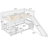 Bunk Bed with Slide,Twin Over Twin Low Bunk Bed with Fence and Ladder for Toddler Kids Teens White - LT000082AAK - Home Elegance USA - 8