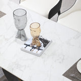 71-Inch Stone DiningTable with Carrara White color and Striped Pedestal Base - Home Elegance USA